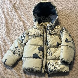 H&M Kids Beige Puffer Jacket with Black Cartoon Print